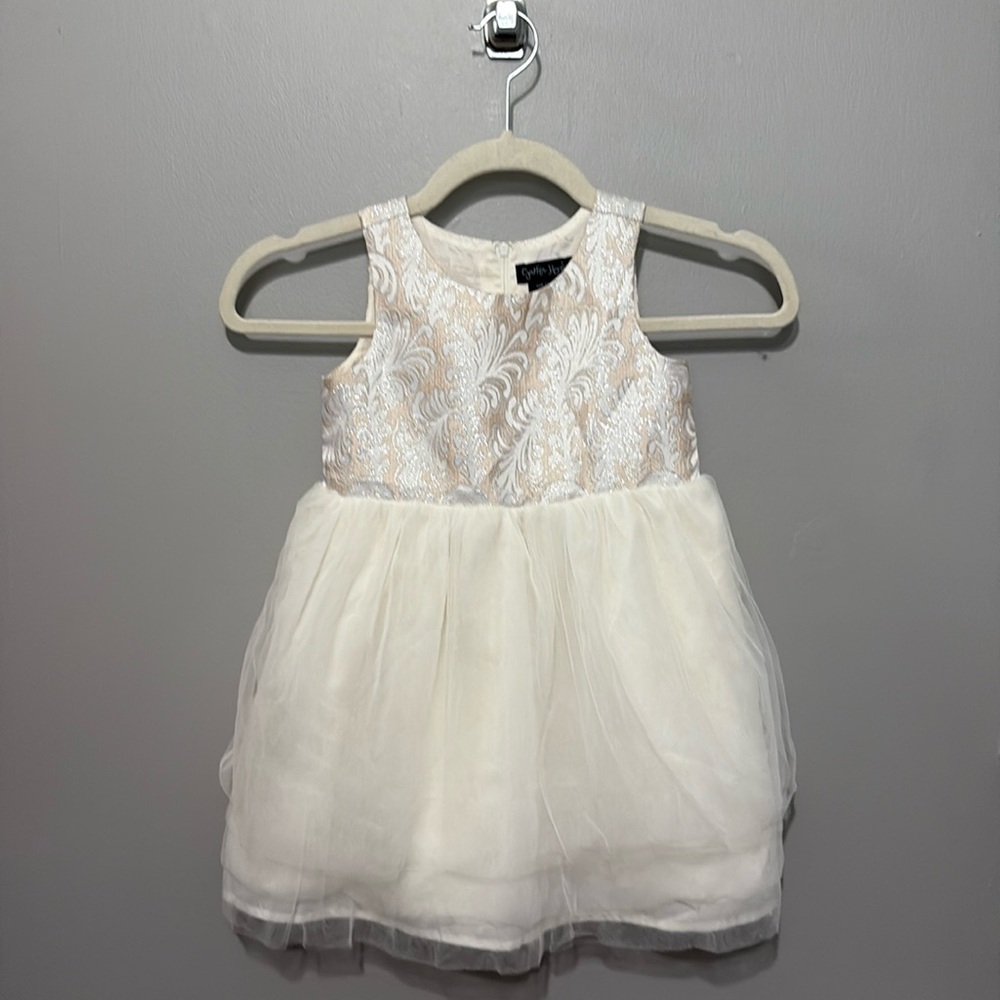 Cynthia Rowley Girl’s Ivory Sleeveless Dress Embroidered Top, Tulle/Silky Skirt